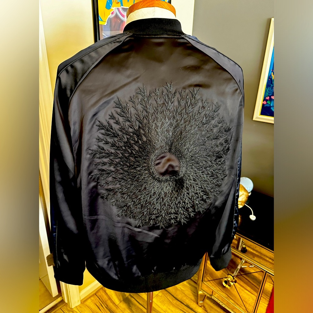 H&M men’s satin bomber with embroidered back design